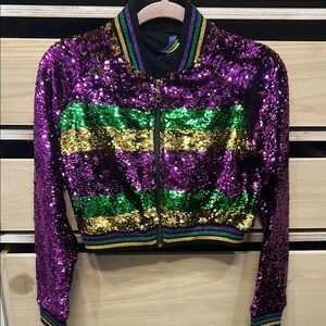 Stunning Purple and Green Bomber Jacket with Sequins